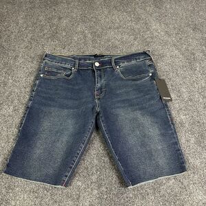 True Religion Ricky Jean Shorts Mens 38 Dark Scorched Relaxed Straight Raw Hem